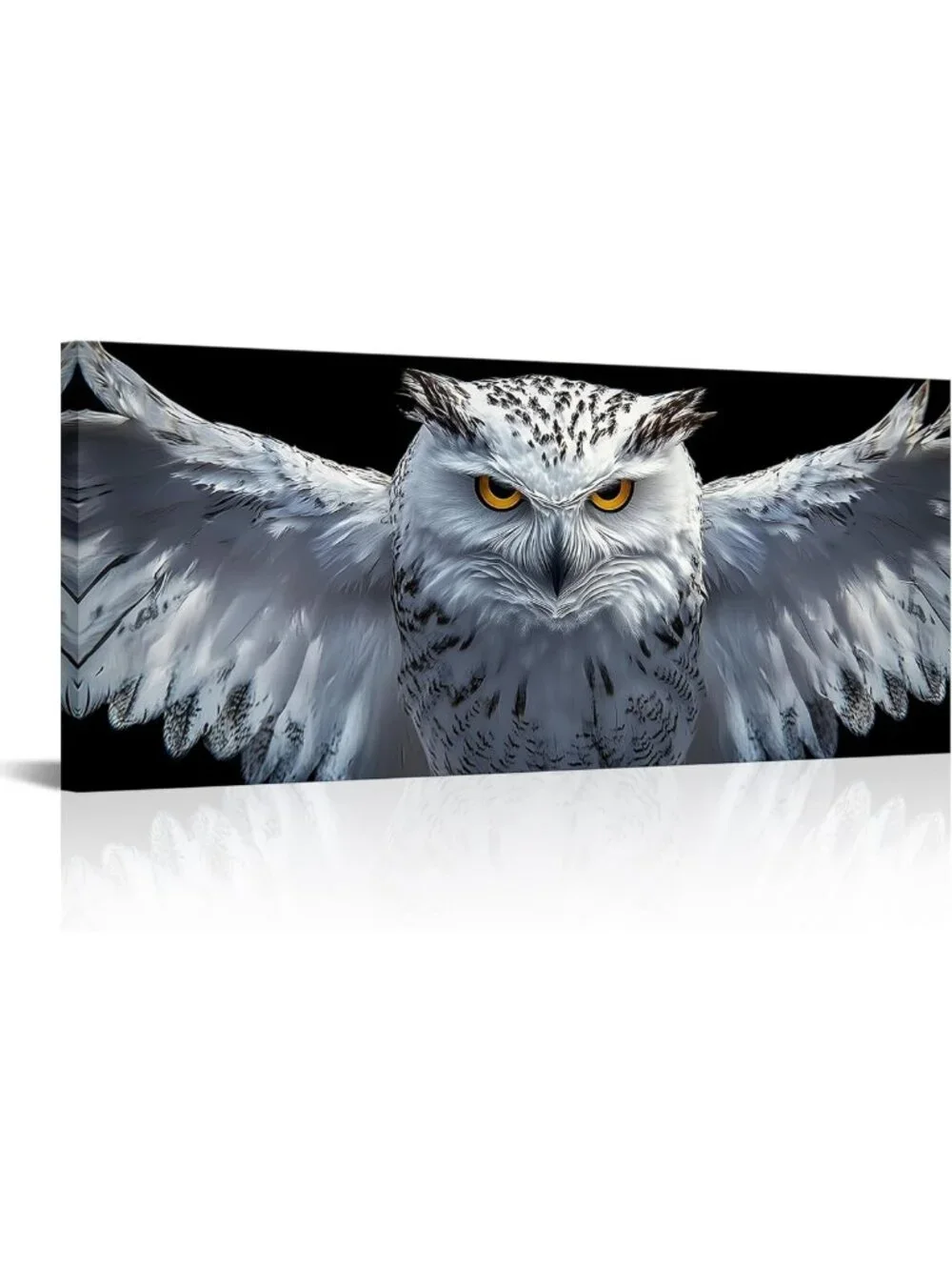Large Snow Owl Wall Art Canvas Set - Black & White Animal Portraits for Home